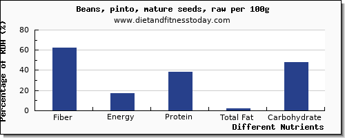 chart to show highest fiber in pinto beans per 100g